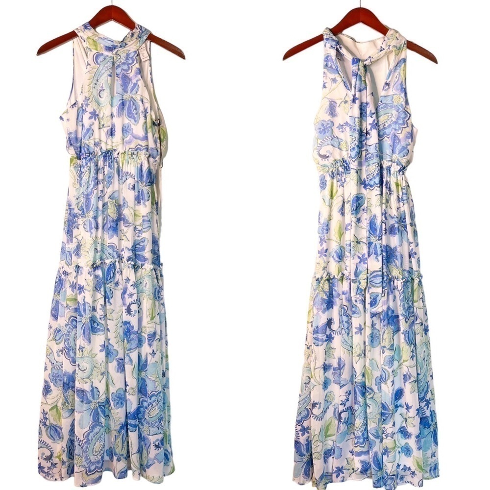 NICOLE MILLER NY NWT Floral Halter Neck Maxi Dress Size Small in Blue Floral